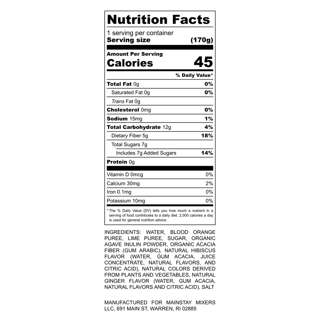Ellevate Hibiscus Ginger Nutrition Label