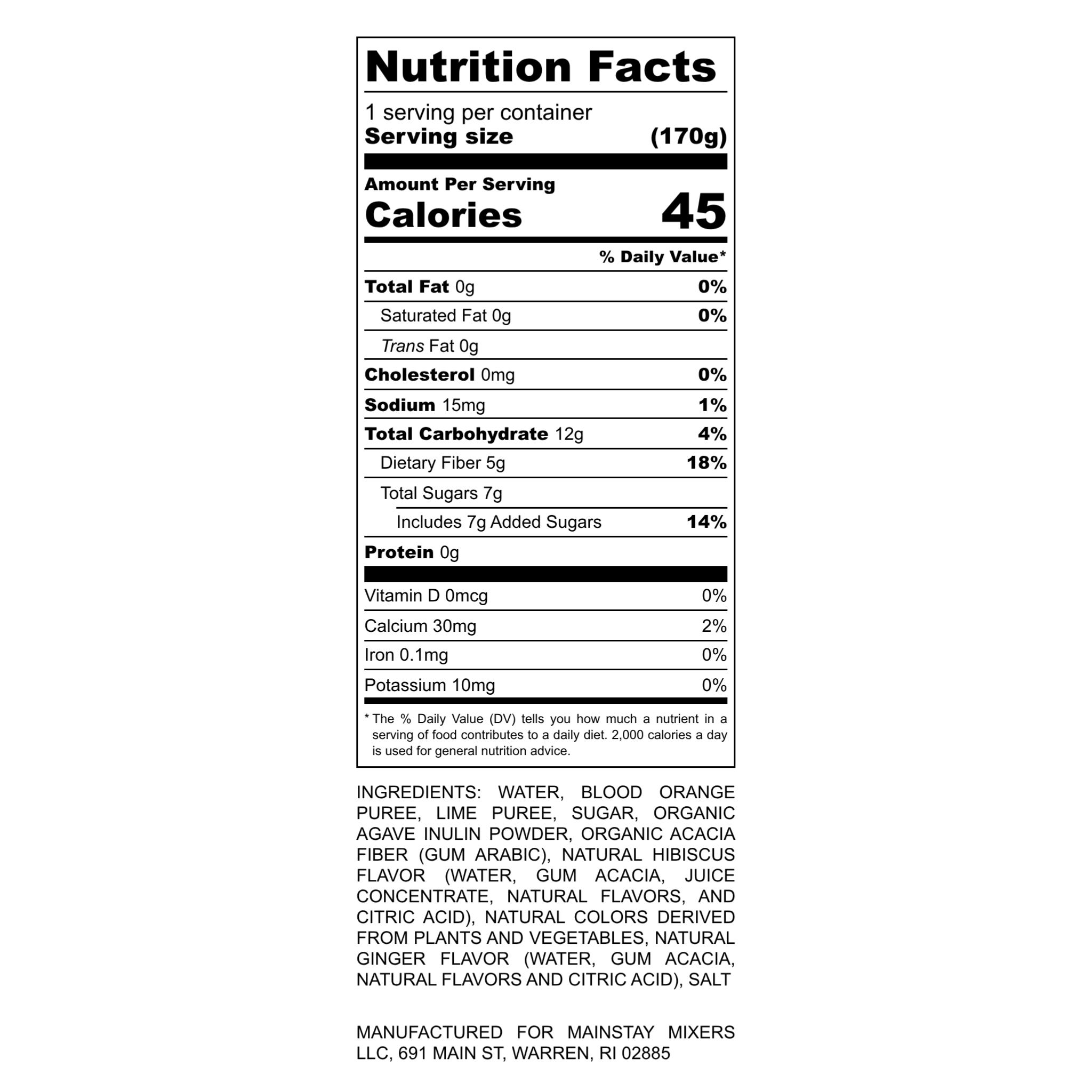 Ellevate Hibiscus Ginger Nutrition Label
